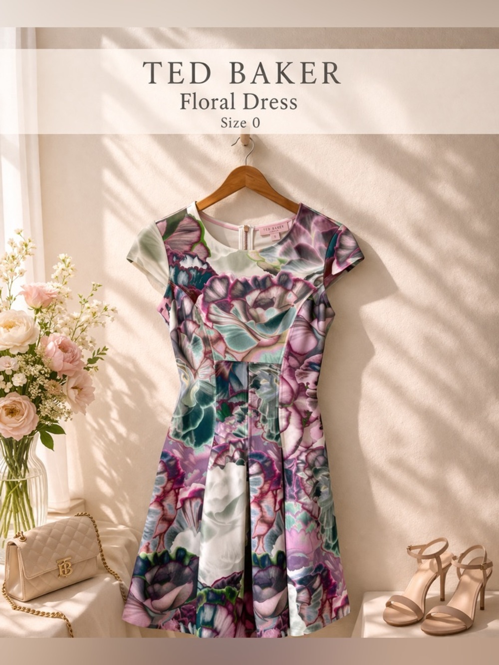 Ted Baker Floral Fit & Flare Dress Pink Multi Size 0